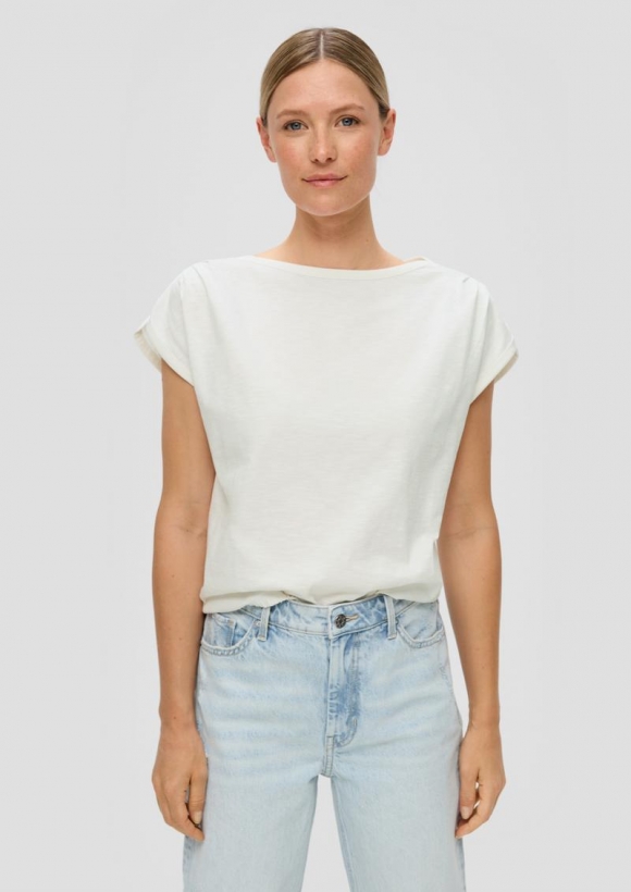 s.Oliver T-Shirt mit gerafften Ärmeln - creme