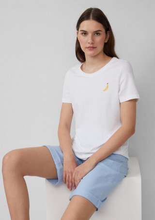 s.Oliver Jersey-T-Shirt mit Stickerei - weiß