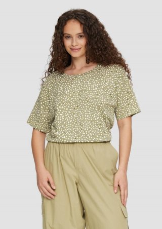 s.Oliver Kurzes Baumwoll-T-Shirt im Loose Fit mit All-over-Print - helles olivgrün