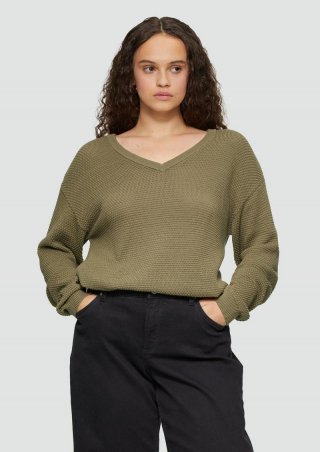 s.Oliver Pullover mit Strukturmuster und V-Ausschnitt - olivgrün