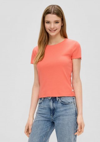s.Oliver T-Shirt mit Rollsaum-Ärmeln - koralle