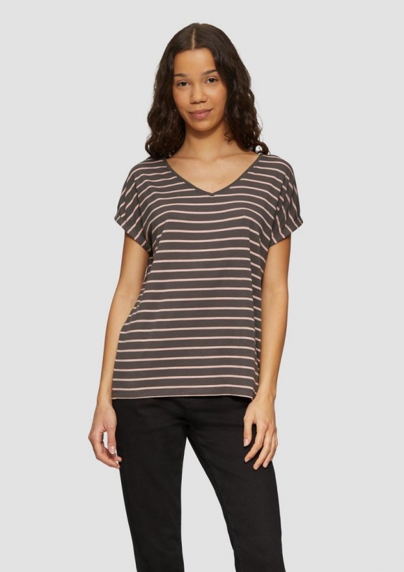 s.Oliver T-Shirt aus Modalmix mit Ringelmuster - anthrazit