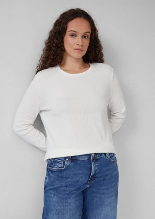 s.Oliver Geripptes Longsleeve im Slim Fit - weiß