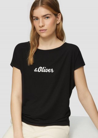 s.Oliver Fließendes Jersey-Shirt mit Artwork und überschnittenen Schultern - schwarz