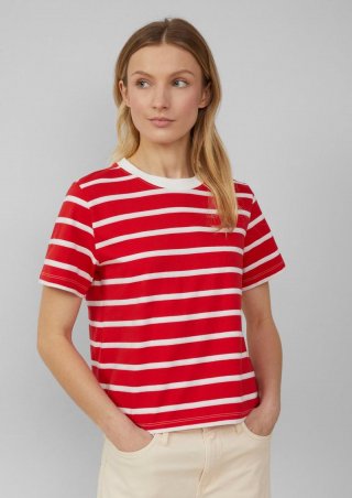 s.Oliver Verkürztes Baumwoll-T-Shirt mit Streifen - preiselbeere