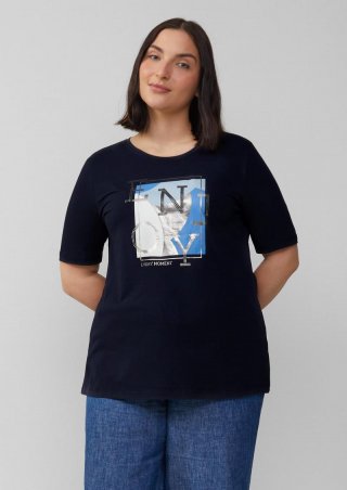 s.Oliver Elastisches T-Shirt mit Frontprint - navy