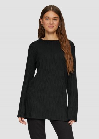 s.Oliver Geripptes Longshirt mit seitlichen Schlitzen - schwarz