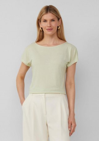 s.Oliver T-Shirt im Relaxed Fit mit Glitzergarn und U-Boot-Ausschnitt - limettengrün