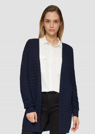 s.Oliver Offener Long-Cardigan mit Strukturmuster - tiefblau