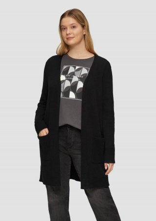 s.Oliver Lange Strickjacke mit Rippbündchen - schwarz