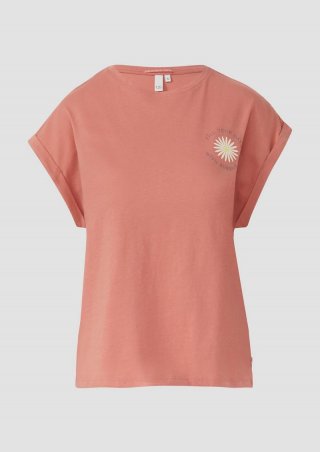 s.Oliver Lockeres T- Shirt mit Ärmelaufschlag und Frontprint - papaya