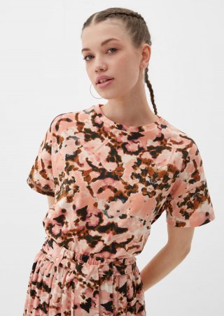 s.Oliver Baumwollshirt mit Allover-Print - papaya