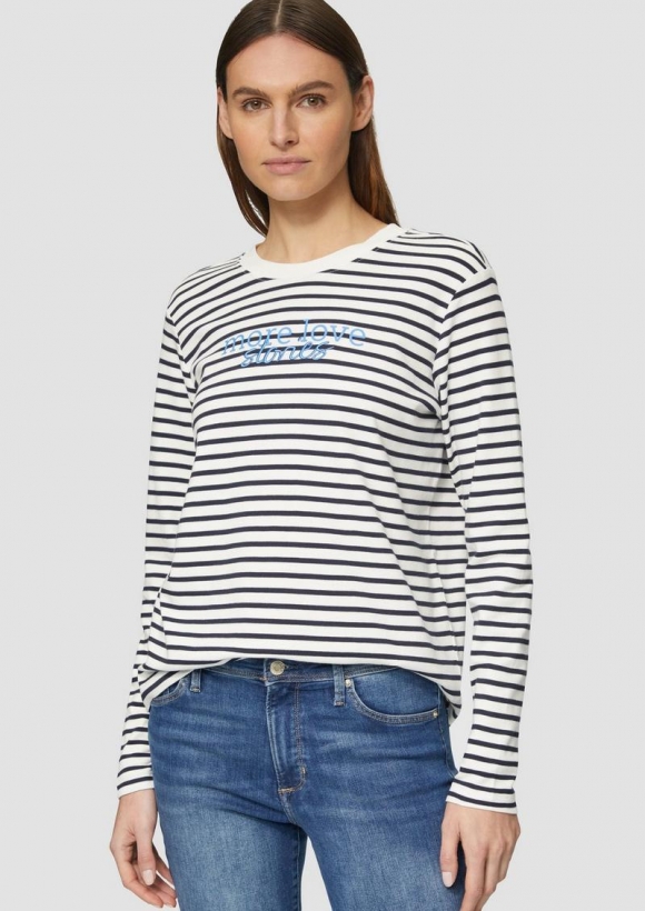 s.Oliver Gestreiftes Langarmshirt im Relaxed Fit mit Artwork - navy