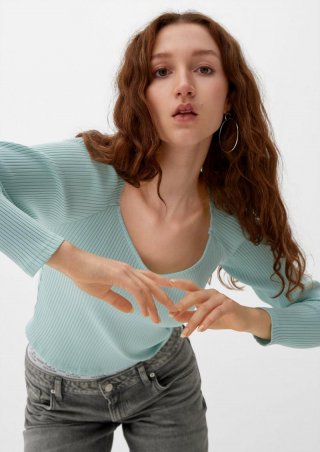s.Oliver Longsleeve mit Rippstruktur - pastelltürkis