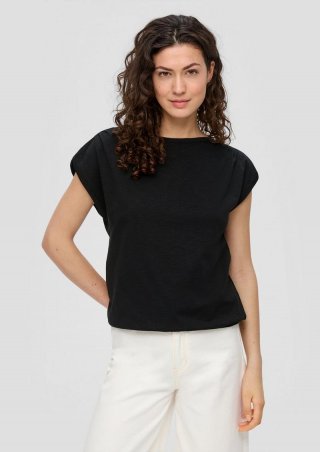 s.Oliver T-Shirt mit gerafften Ärmeln - schwarz