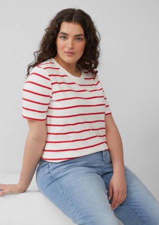 s.Oliver Verkürztes Baumwoll-T-Shirt mit Streifen - ecru