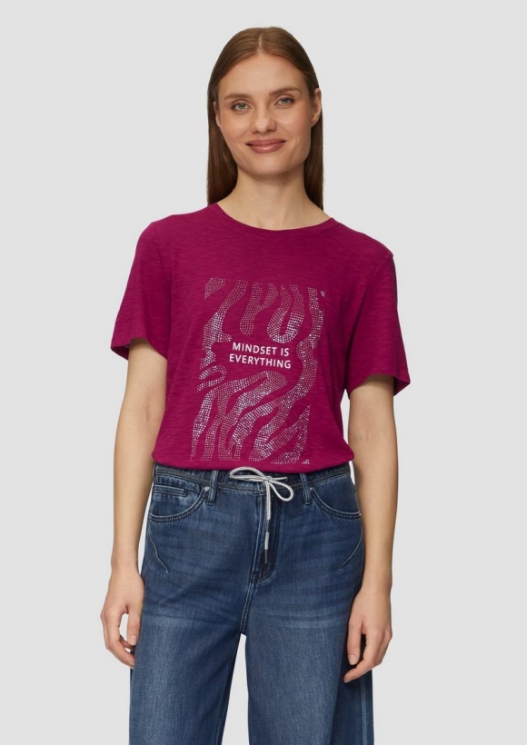 s.Oliver Flammgarnshirt mit Schmucksteinen - lila