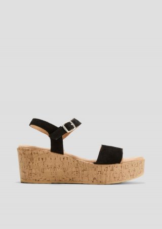 s.Oliver Leder-Sandalen mit Keilabsatz - schwarz