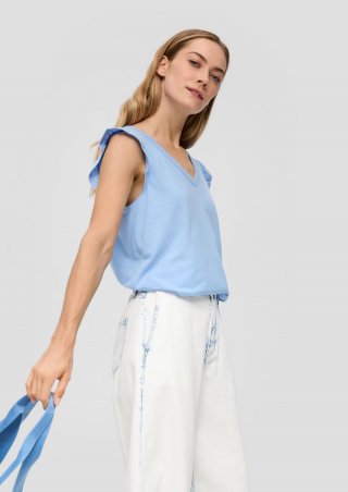 s.Oliver Ärmelloses Shirt aus Baumwollmix mit Volants - himmelblau
