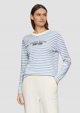 s.Oliver Gestreiftes Langarmshirt im Relaxed Fit mit Artwork - royalblau