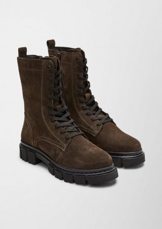 s.Oliver Stiefel aus Veloursleder - olivgrün