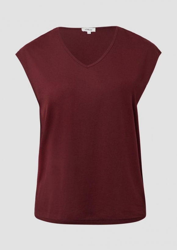 s.Oliver T-Shirt mit V-Ausschnitt im Relaxed Fit - bordeaux