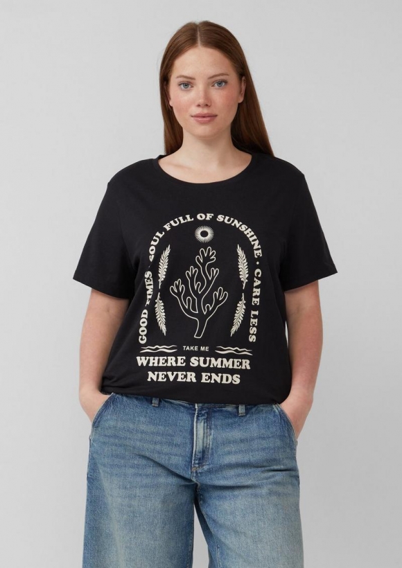 s.Oliver Baumwoll T-Shirt mit Frontprint - schwarz