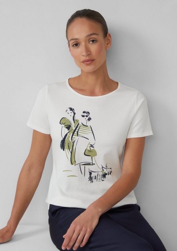 s.Oliver T-Shirt aus Interlockjersey mit Artwork - weiß
