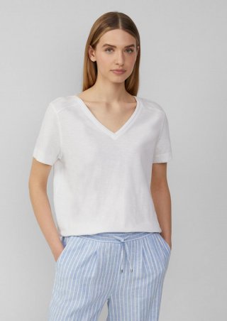 s.Oliver T-Shirt aus Flammgarn mit V-Ausschnitt - weiß