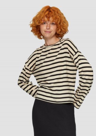 s.Oliver Gestreiftes Longsleeve aus Jersey mit weitem Arm - beige
