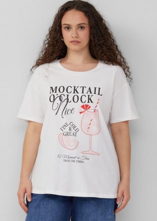 s.Oliver Baumwollshirt mit überschnittener Schulter und Frontprint - weiß