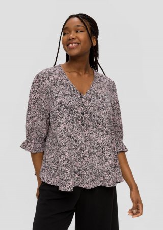 s.Oliver Kurze, gemusterte Bluse mit Raffung - zartrosa