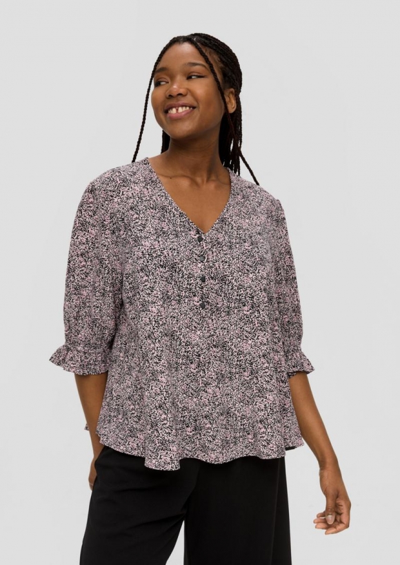 s.Oliver Kurze, gemusterte Bluse mit Raffung - zartrosa
