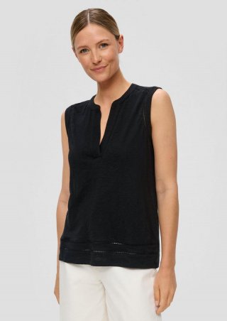 s.Oliver Relaxed-Fit-Shirt mit Lochstickerei - schwarz