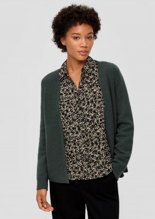 s.Oliver Offene Strickjacke aus Baumwollmix - olivgrün