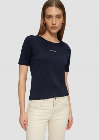 s.Oliver Elastisches T-Shirt mit Logo-Print - navy