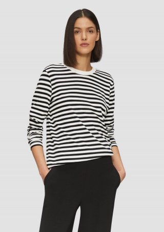 s.Oliver Gestreiftes Langarmshirt aus Baumwolljersey - schwarz