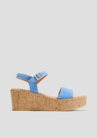s.Oliver Leder-Sandalen mit Keilabsatz - blau