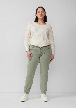 s.Oliver Gewaschene Hose im Slim Fit aus Baumwollsatin - salbeigrün