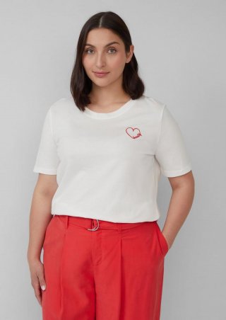 s.Oliver Jersey-Shirt aus Baumwolle mit Stickerei - creme
