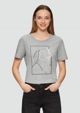 s.Oliver T-Shirt mit Stickerei-Artwork - grau meliert
