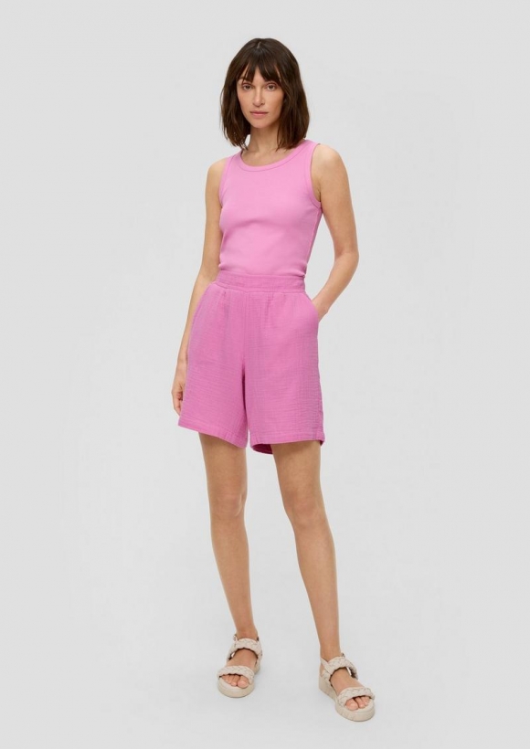 s.Oliver Baumwoll-Shorts mit Elastikbund und Musterstruktur - rosa