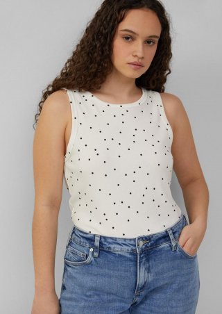 s.Oliver Geripptes Tanktop mit All-over-Print - ecru