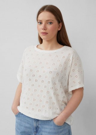 s.Oliver Shirt mit Lochstickerei - weiß