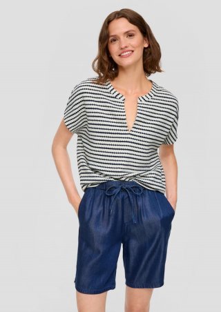 s.Oliver Gestreiftes Jacquard-Shirt mit Tunika-Ausschnitt - tiefblau