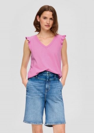 s.Oliver Ärmelloses Shirt aus Baumwollmix mit Volants - rosa