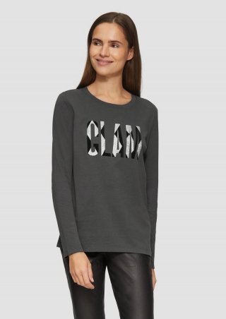 s.Oliver Weiches Jerseyshirt mit Frontprint und Schmucksteinen - dunkelgrau