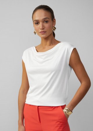 s.Oliver Viskoseshirt aus Interlock-Jersey mit Wasserfall-Ausschnitt - ecru
