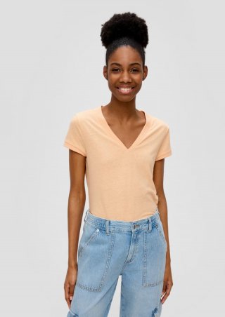 s.Oliver T-Shirt mit V-Ausschnitt - pfirsich