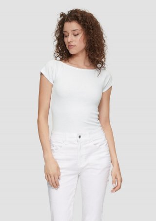 s.Oliver Shirt aus Baumwollmix mit Rippstruktur - weiß